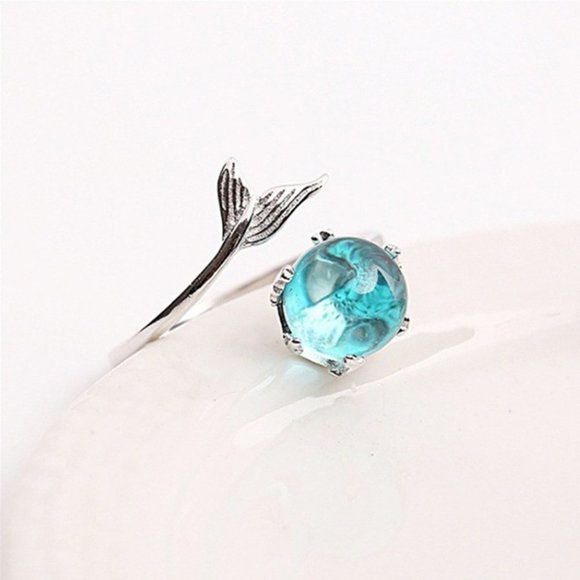 *NEW 925 Silver Crystal Mermaid Adjustable Ring - Picture 6 of 10